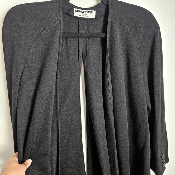 Sonia Rykiel Paris Womens Open Front Cape 100% Wool Slit Back Long Sleeves Black - Picture 7 of 9